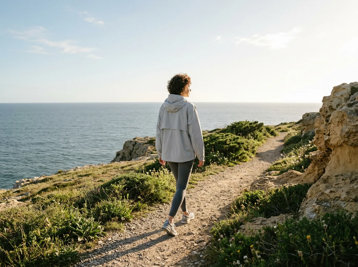 Person walking along a coastal path - active lifestyle food supplement